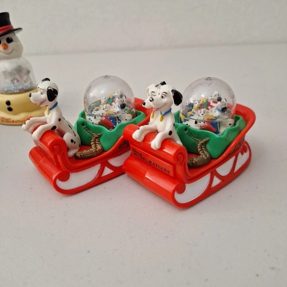 Vintage 1996 Disney 101 DALMATIANS SNOW GLOBE McDonalds Christmas Ornaments 9 Pc